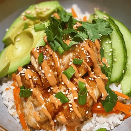 The Bang Bang Chicken Bowl is ideal for busy weeknights when you need something quick yet scrumptious. It’s perfect for meal prepping, allowing you to whip up a batch and enjoy it throughout the week. The combination of seasoned chicken, crisp vegetables, and aromatic rice creates a satisfying meal that can easily be customized to suit your taste preferences. Additionally, the dish is versatile; whether you're serving it for a family dinner or a casual gathering with friends, it promises to impress.