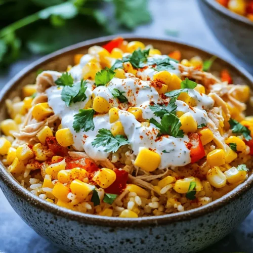The Easy Street Corn Chicken Rice Bowl is a versatile recipe that can easily adapt to your preferences or whatever you have on hand. Whether you’re cooking for a family of four or just yourself, this dish can be scaled up or down, making it a perfect solution for meal prep or a spontaneous dinner. The combination of flavors—sweet corn, tender chicken, and a tangy dressing—creates a satisfying harmony that is hard to resist. Plus, it takes minimal time to prepare, allowing you to enjoy your evening rather than spending it in the kitchen.