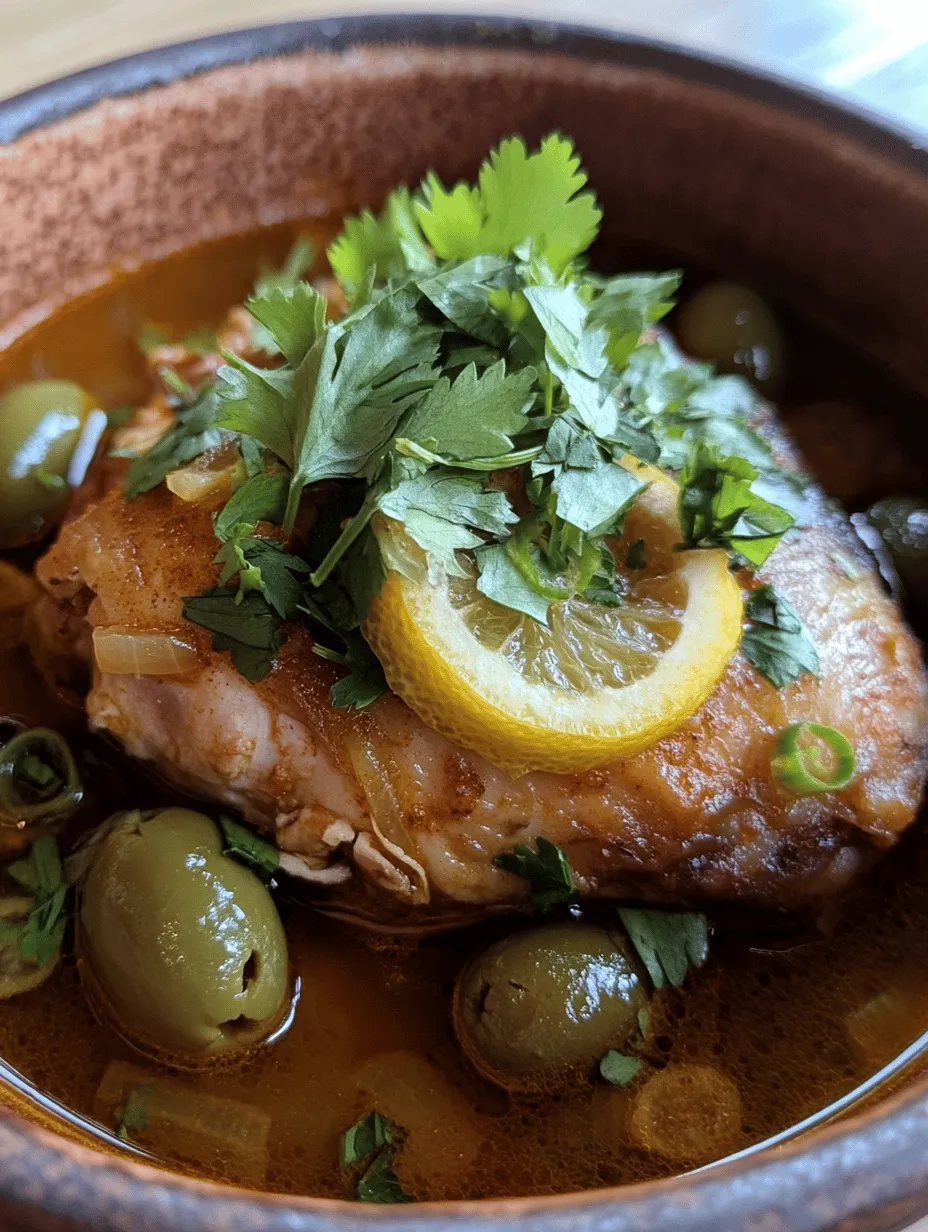Chicken Tagine with Olives and Lemons is a quintessential Moroccan dish that brings together an exquisite blend of flavors, aromas, and textures. At its core, this dish is a celebration of vibrant spices and fresh ingredients, all harmoniously combined to create a culinary experience that is both comforting and exotic. The name "tagine" refers not only to the dish itself but also to the traditional earthenware pot in which it is cooked. This unique cooking vessel allows for slow-cooking, resulting in tender meat and a rich sauce that perfectly complements the bright, zesty flavors of olives and preserved lemons.