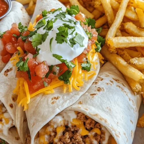 Cheesy Beef Burritos with Crispy Fries is a mouthwatering dish that perfectly marries the hearty flavors of a classic burrito with the satisfying crunch of golden fries. This delightful combination offers a fulfilling meal that stands out for its deliciousness and comforting appeal. In a world where fast food often overshadows home-cooked meals, this recipe emphasizes the importance of creating flavorful, satisfying dishes in the comfort of your own kitchen.
