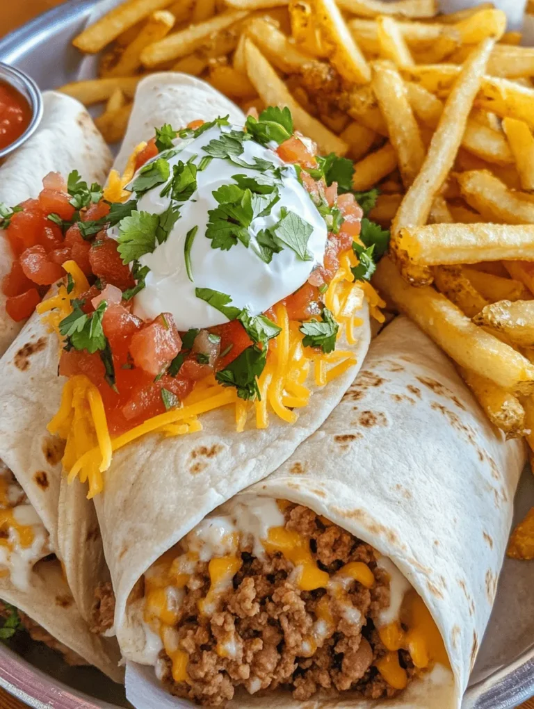 Cheesy Beef Burritos with Crispy Fries is a mouthwatering dish that perfectly marries the hearty flavors of a classic burrito with the satisfying crunch of golden fries. This delightful combination offers a fulfilling meal that stands out for its deliciousness and comforting appeal. In a world where fast food often overshadows home-cooked meals, this recipe emphasizes the importance of creating flavorful, satisfying dishes in the comfort of your own kitchen.