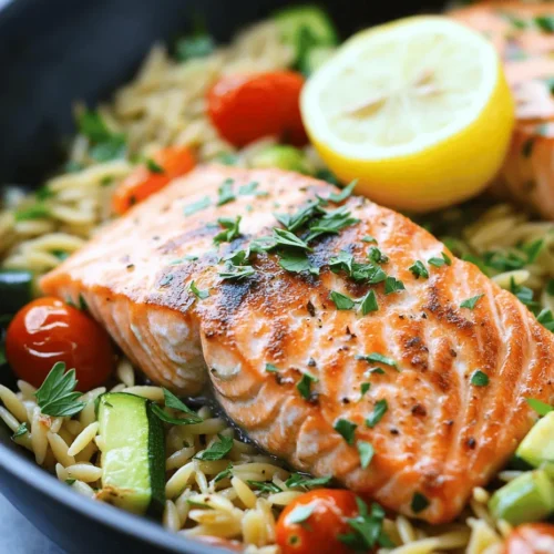 Imagine a dish that brings the freshness of a summer garden and the comfort of a home-cooked meal right to your dinner table. The "Lemon Zest Delight: One Skillet Salmon with Lemon Orzo" perfectly embodies this experience. This vibrant recipe features succulent salmon paired with zesty lemon orzo and a medley of colorful vegetables, all cooked in a single skillet. The beauty of this dish lies not only in its delightful flavors but also in its simplicity, making it an ideal choice for busy weeknight dinners or elegant dinner parties.