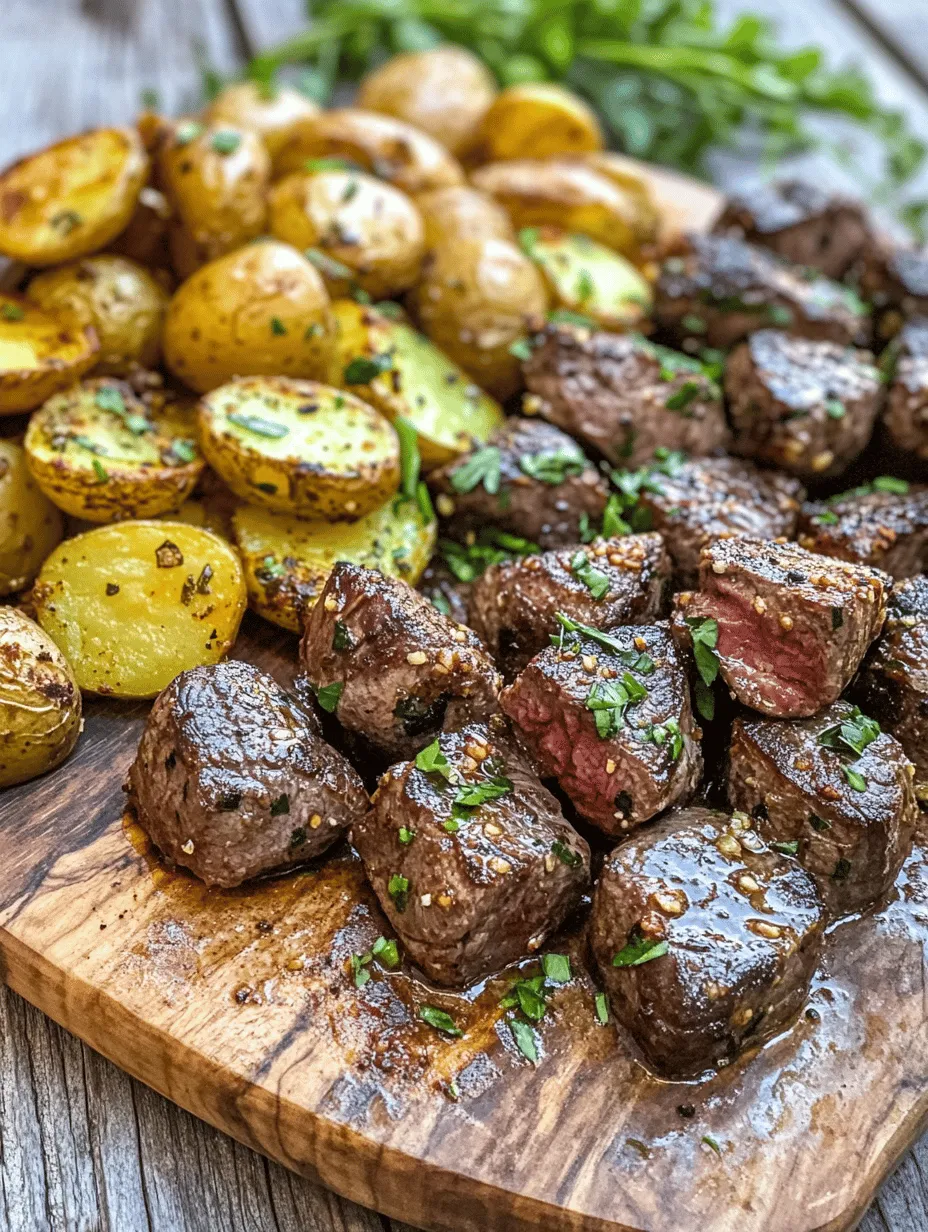 Imagine the tantalizing aroma of sizzling steak bites blanketed in a rich garlic butter sauce, paired with the satisfying crunch of perfectly crispy potatoes. This dish—Sizzling Garlic Butter Steak Bites with Crispy Potatoes—epitomizes comfort food while delivering a symphony of flavors and textures that is hard to resist. The juicy, tender steak bites, infused with the fragrant notes of garlic and fresh herbs, combined with the golden, crispy potatoes, create a meal that is as appealing to the eyes as it is to the palate.