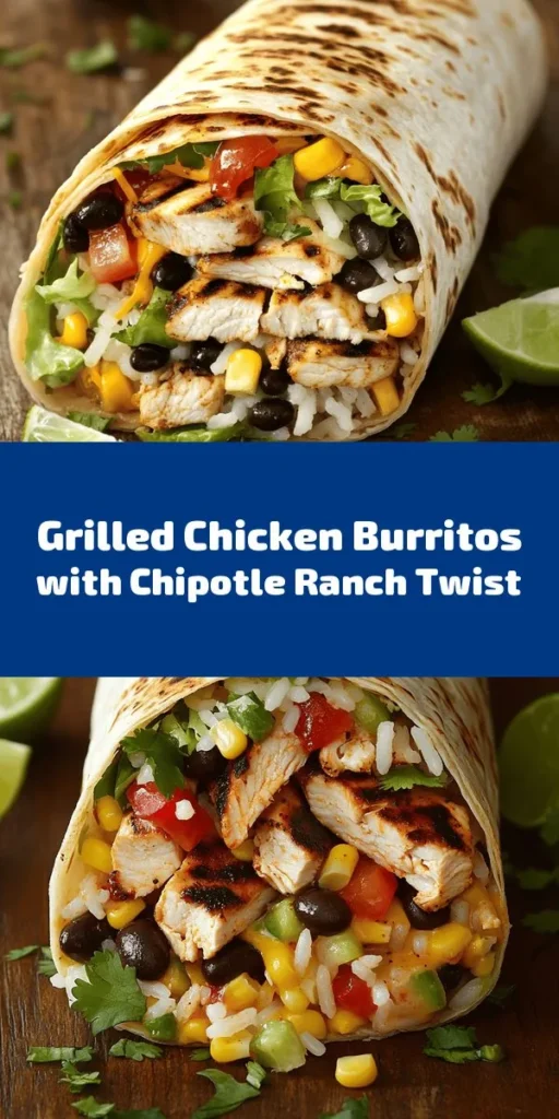 Discover the ultimate flavor explosion with this Easy Chipotle Ranch Grilled Chicken Burrito! Marinated and grilled chicken pairs perfectly with a zesty chipotle ranch dressing, combined with rice, black beans, corn, and fresh veggies in a warm tortilla. Ready in just 1 hour, these burritos are not only simple to make but also delicious and satisfying. Perfect for any meal, serve with lime wedges for a fresh twist. Your taste buds will thank you!