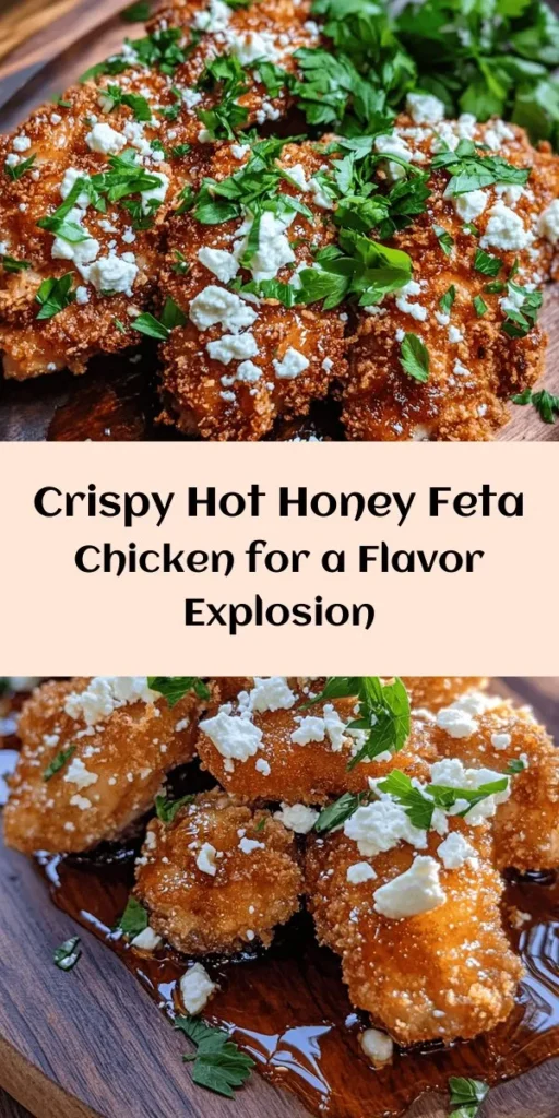Discover the ultimate comfort food with this Crispy Hot Honey Feta Chicken! Juicy chicken breasts are coated in a seasoned panko crust, pan-fried to perfection, and topped with melting feta cheese and drizzled with sweet and spicy hot honey. It's a delightful mix of crunch and flavor that your family will love. Perfect for dinner or impressing guests. Get ready to indulge in this tasty dish that is as easy to make as it is delicious!