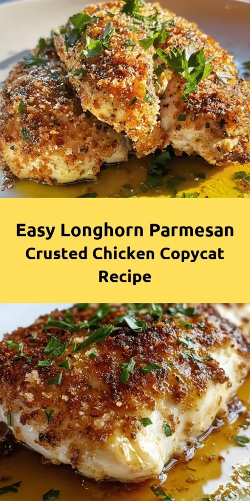 Indulge in this easy copycat Longhorn Parmesan Crusted Chicken recipe that brings restaurant flavors right to your kitchen! Succulent chicken breasts are coated in a delicious blend of Parmesan, panko, and Italian seasonings, then baked to perfection for maximum crunch. With just a few simple steps, you can whip up a mouthwatering meal in under an hour. Serve it alongside your favorite sides for a delightful dinner that’s sure to impress!
