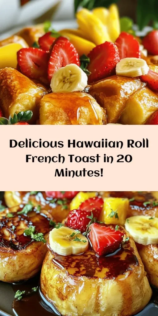 Indulge in the sweet taste of tropical mornings with this Hawaiian Roll French Toast recipe! Made with soft Hawaiian sweet rolls, this dish is easy to prepare and absolutely delicious. Just soak the rolls in a creamy custard mixture, cook them until golden brown, and serve with a drizzle of maple syrup and fresh fruit slices. Perfect for breakfast or brunch, this recipe is sure to impress your family and friends! Try it today! 🍍🥖✨