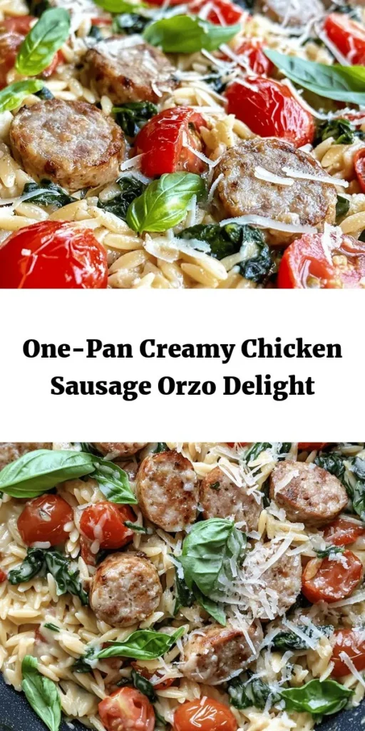 Indulge in this scrumptious Creamy Chicken Sausage Orzo Skillet! Packed with flavors from chicken sausage, juicy cherry tomatoes, and fresh spinach, this one-pan wonder comes together in just 30 minutes. Sauté the sausage, cook the orzo in savory chicken broth, then mix in creamy goodness and seasonings for a dish that’s perfect for weeknight dinners. Serve it hot, topped with Parmesan and fresh basil for an extra touch of deliciousness!