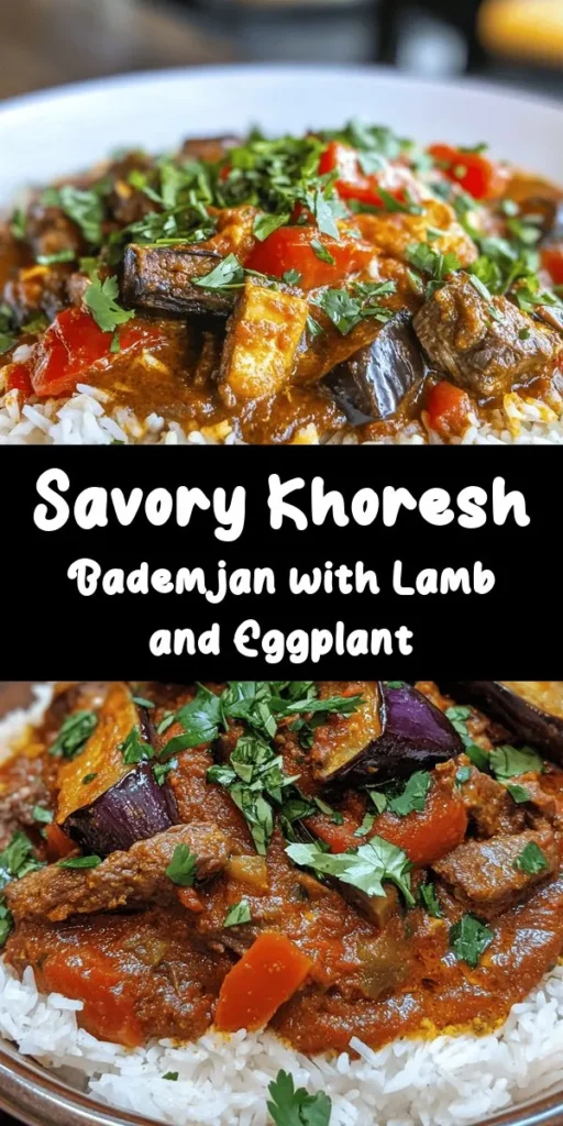 Indulge in this flavorful Khoresh Bademjan, a classic Iranian stew featuring tender lamb or beef, beautifully spiced with turmeric, cumin, and cinnamon. The star of this dish is the golden brown fried eggplant, adding a delightful texture. Simmered to perfection, this hearty stew is perfect served over fluffy basmati rice and garnished with fresh herbs. Discover the warmth of Persian cuisine that will delight your family and friends at the dinner table. Enjoy!