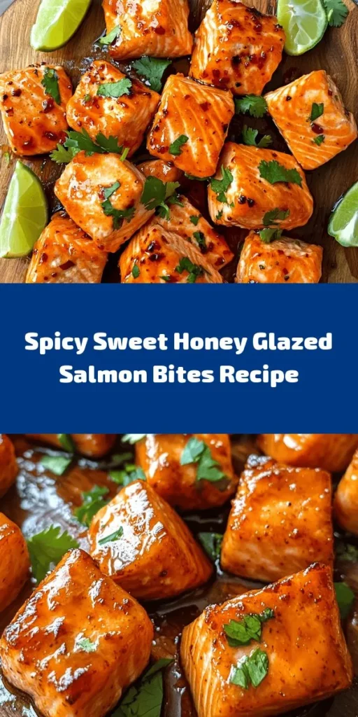 Get ready to indulge in these Spicy Sweet Hot Honey Salmon Bites! This quick and easy recipe features tender salmon cubes seasoned with garlic, paprika, and red pepper flakes, all enhanced by a delicious homemade hot honey sauce. Perfect for a snack or an appetizer, these tasty bites are glazed to perfection and garnished with fresh cilantro and lime. In just 20 minutes, you’ll have a flavorful dish that’s sure to impress!