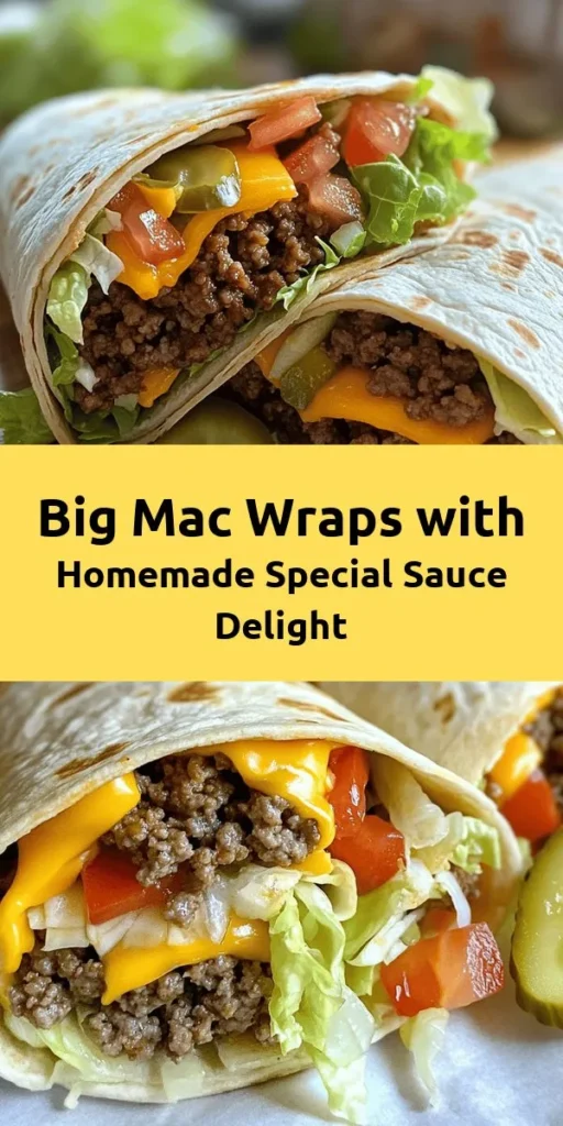 Get ready to enjoy a quick and delicious twist on a classic favorite with these Big Mac Wraps! Made with seasoned ground beef, fresh veggies, and a mouthwatering special sauce, these wraps are perfect for lunch or dinner. With just 15 minutes of prep time, you can assemble these tasty wraps packed with flavor and crunch. Toast them for an extra golden finish, and serve with additional sauce for dipping. Your taste buds will thank you!