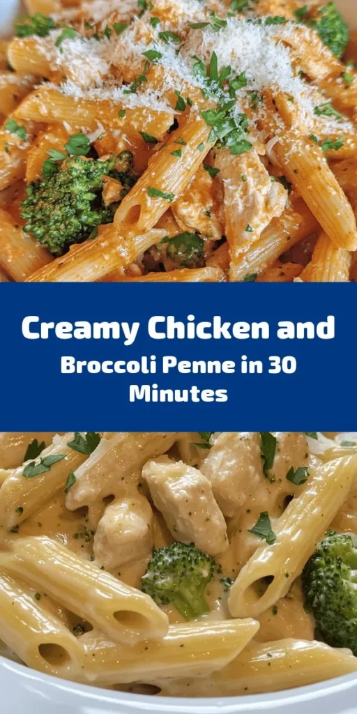 Indulge in this deliciously creamy Broccoli and Chicken Penne! This quick 30-minute recipe features tender chicken, fresh broccoli, and perfectly cooked penne pasta coated in a rich sauce of heavy cream and Parmesan cheese. It's a comforting dish that's perfect for weeknight dinners or any occasion. With just a handful of ingredients and simple steps, you'll have a flavorful meal that everyone will love. Garnish with fresh parsley for a vibrant finish!