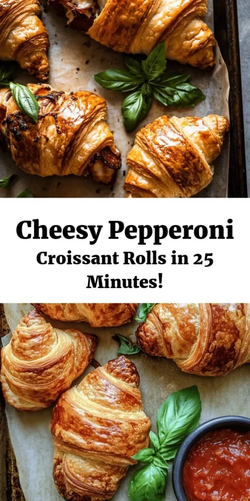 Try these delicious Mozzarella Pepperoni Croissant Rolls for a fun and easy snack or appetizer! With just a few ingredients, including buttery crescent rolls, gooey mozzarella, and savory pepperoni, you’ll have a delightful treat ready in no time. These rolls are perfect for dipping into marinara sauce and can be garnished with fresh basil for an extra touch. Quick to prepare and sure to impress, they are a crowd-pleaser at any gathering!