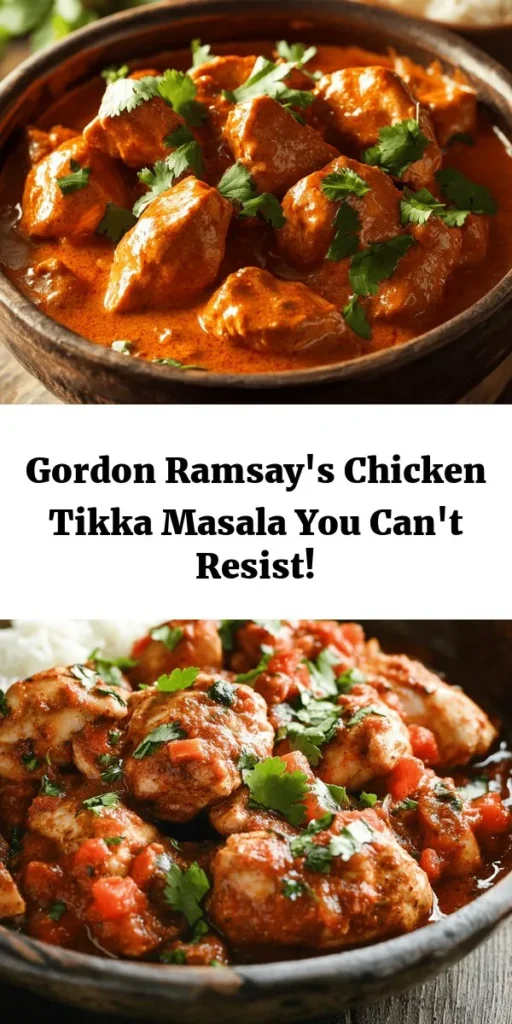 Elevate your dinner game with Gordon Ramsay’s irresistible Chicken Tikka Masala! This flavorful dish features tender marinated chicken, perfectly roasted, and smothered in a creamy, spiced tomato sauce. With a delightful blend of spices, yogurt, and coconut milk, it's a comforting meal perfect for any night. Serve it with basmati rice or naan for a complete experience that will impress family and friends. Easy to make and simply delicious!