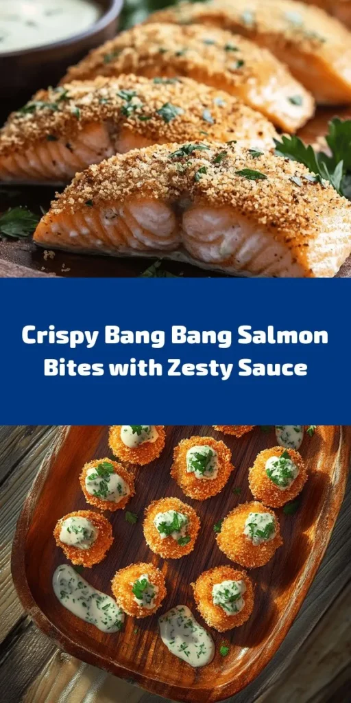 Looking for a delicious seafood appetizer? Try these Crispy Bang Bang Salmon Bites! Easy to make and bursting with flavor, these salmon cubes are perfectly breaded and fried to a golden crisp. Paired with a sweet and spicy Bang Bang sauce, they make for an irresistible treat. Perfect for game days or family gatherings, this recipe serves up to 4 and can be on your table in just 30 minutes! Dive into this tasty dish today!