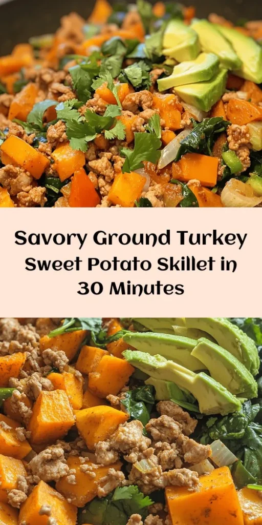 Transform your weeknight dinner with this delicious Ground Turkey Sweet Potato Skillet! Bursting with flavors from smoked paprika and cumin, this hearty dish combines lean ground turkey, diced sweet potatoes, vibrant bell peppers, and fresh spinach. Ready in just 30 minutes, it's a quick and nutritious meal perfect for busy nights. Top it with creamy avocado slices for an extra indulgence. Enjoy a wholesome dinner that's as easy to make as it is to savor!