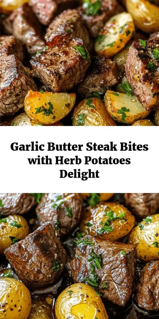 Indulge in the mouthwatering flavors of Sizzling Garlic Butter Steak Bites and Herb-Infused Potatoes! This deliciously simple recipe combines tender sirloin steak cubes, perfectly seasoned and seared, with golden baby potatoes tossed in garlic and fresh herbs. Perfect for a quick weeknight dinner or impressing guests! Ready in just 40 minutes, this dish is a savory delight that is sure to please everyone at your table. Don't forget to garnish with fresh parsley for that finishing touch!