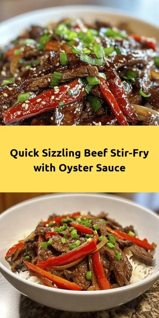 Indulge in this mouth-watering Sizzling Beef with Oyster Sauce that's packed with flavor and perfect for a quick weeknight dinner! Tender beef sirloin is marinated in savory oyster and soy sauces, stir-fried with colorful bell peppers, onion, and aromatic garlic and ginger. Serve it over fluffy jasmine rice and garnish with fresh spring onions for a delicious meal in just 30 minutes. Perfect for food lovers looking for simplicity and taste!