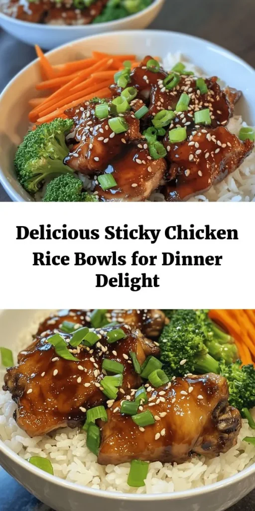 Savor the deliciousness of Sticky Chicken Rice Bowls! This easy recipe combines tender marinated chicken thighs with flavorful jasmine rice and vibrant veggies, all drizzled in a sweet and savory sauce. Perfect for a family dinner or meal prep, these bowls are not only tasty but also visually appealing. Ready in just under an hour, they serve four and are great for satisfying hungry appetites. Don’t forget to garnish with sesame seeds and green onions! 🍗🍚