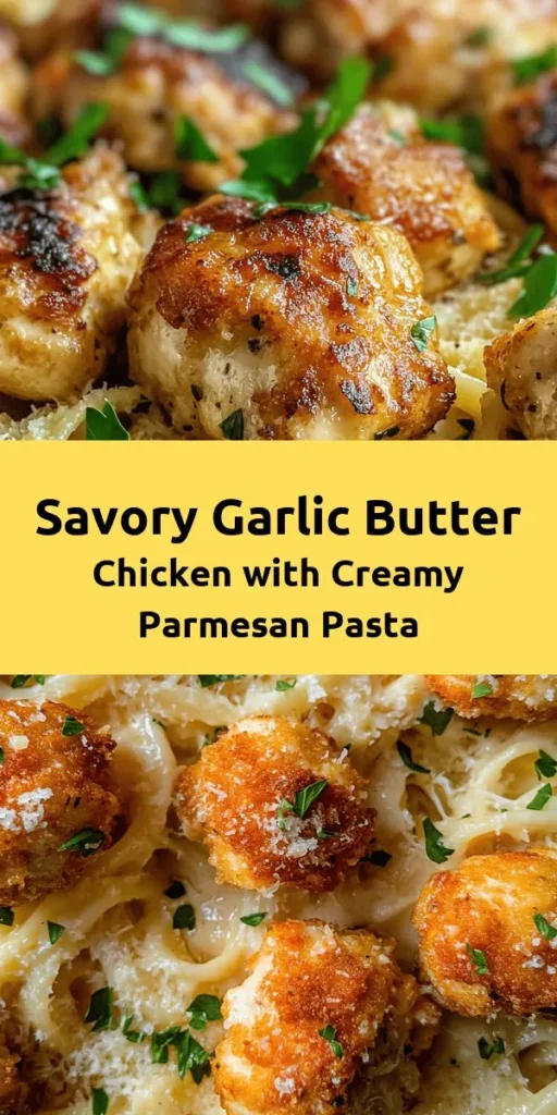 Indulge in this mouthwatering Garlic Butter Chicken Bites with Savory Creamy Parmesan Pasta! Ready in just 30 minutes, this dish features tender chicken pieces sautéed in garlic butter, served over creamy fettuccine pasta infused with Parmesan goodness. With hints of Italian seasoning and a sprinkle of fresh parsley, it's a delicious meal that's perfect for busy weeknights or impressing guests. Dive into this comforting, flavorful dish tonight!