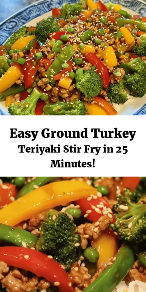 Enjoy a delightful and nutritious meal with this Ground Turkey Teriyaki Stir Fry! Packed with colorful vegetables like broccoli, bell peppers, and snap peas, this dish is not only tasty but also quick to prepare. Ready in just 25 minutes, it features ground turkey sautéed with garlic and ginger, tossed in a savory teriyaki sauce. Serve it over fluffy white rice or amaranth quinoa, and don’t forget to garnish with sesame seeds and green onions for that extra burst of flavor. Perfect for a busy weeknight dinner!