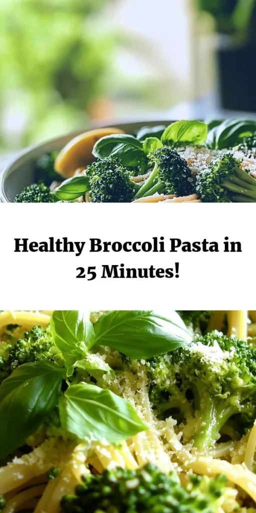 Savor a delicious twist on dinner with this Easy Healthy Broccoli Pasta! Packed with whole grain goodness and bursting with flavor from fresh broccoli, garlic, and a hint of lemon, this dish is as nutritious as it is tasty. Perfect for a quick weeknight meal, it's ready in just 25 minutes. Customize it with Parmesan cheese or nutritional yeast for a vegan option, and don’t forget the fresh basil on top. Try it for a wholesome, satisfying meal!