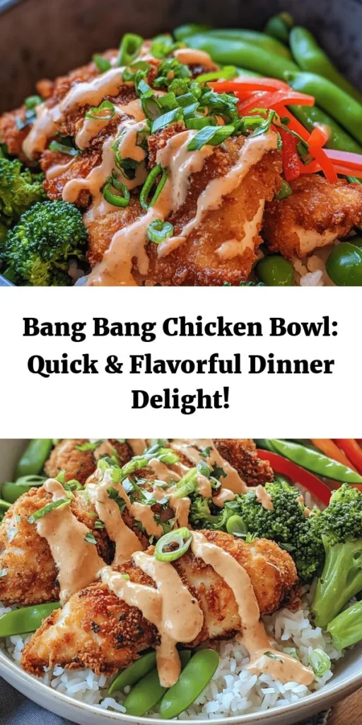 Savor the flavor with this delicious Bang Bang Chicken Bowl! Featuring tender, marinated chicken thighs seared to perfection, this colorful dish is served on a bed of fluffy jasmine rice and topped with vibrant veggies like broccoli, snap peas, and bell peppers. The star of the show is the homemade Bang Bang sauce, a sweet and spicy blend that ties everything together. Perfect for dinner or meal prepping, this bowl is sure to impress! Enjoy the burst of flavors in every bite!