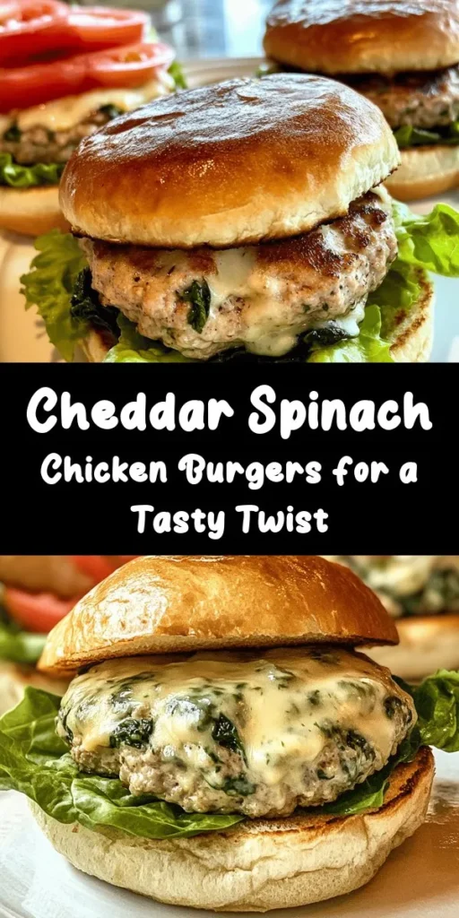 Discover the ultimate twist on classic burgers with these savory white cheddar and spinach chicken burgers! Packed with fresh spinach, melty cheddar, and seasoned to perfection, these juicy patties are easy to whip up in just 30 minutes. Simply combine ground chicken with aromatic spices and cheesy goodness, then cook to golden perfection. Serve on toasted buns with your favorite toppings for a delicious meal that everyone will love. Perfect for a weeknight dinner or weekend BBQ!