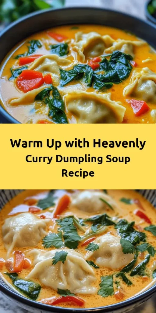 Warm up with this delicious Heavenly Curry Dumpling Soup! Perfect for chilly days, this dish features homemade dumplings filled with your favorite ingredients, swimming in a rich coconut curry broth packed with vegetables. With simple ingredients like turmeric, garlic, and fresh cilantro, it's flavorful and satisfying. This recipe is easy to follow, taking just 60 minutes from start to finish. Dive into comfort with every spoonful!