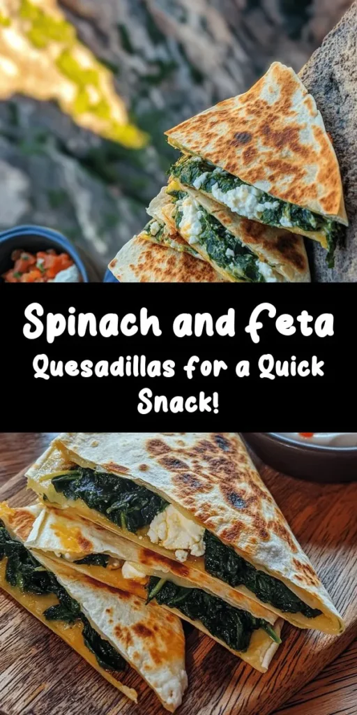Try these delicious Spinach and Feta Quesadillas for a quick and healthy meal! Packed with fresh spinach, tangy feta, and gooey mozzarella, this recipe comes together in just 20 minutes. Sauté onions and garlic, mix with cheeses, and fold into tortillas for a crispy delight. Perfect as a standalone snack or paired with salsa and sour cream. Great for lunch, dinner, or a light appetizer. Easy to make and even easier to enjoy!
