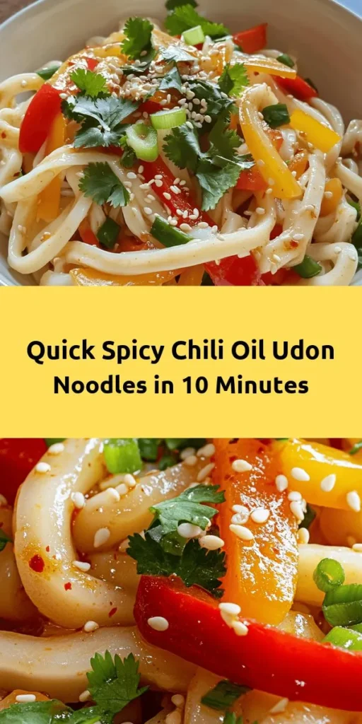 Whip up a bowl of Spicy 10-Minute Chili Oil Udon Noodles for a quick and flavorful meal! This simple recipe features chewy udon noodles tossed in a spicy chili oil sauce with garlic, soy sauce, and sesame oil. Perfect for busy evenings, you can customize it with your favorite veggies and garnishes like green onions and cilantro. Get ready to enjoy a delicious dish in just 10 minutes that's sure to satisfy your cravings!