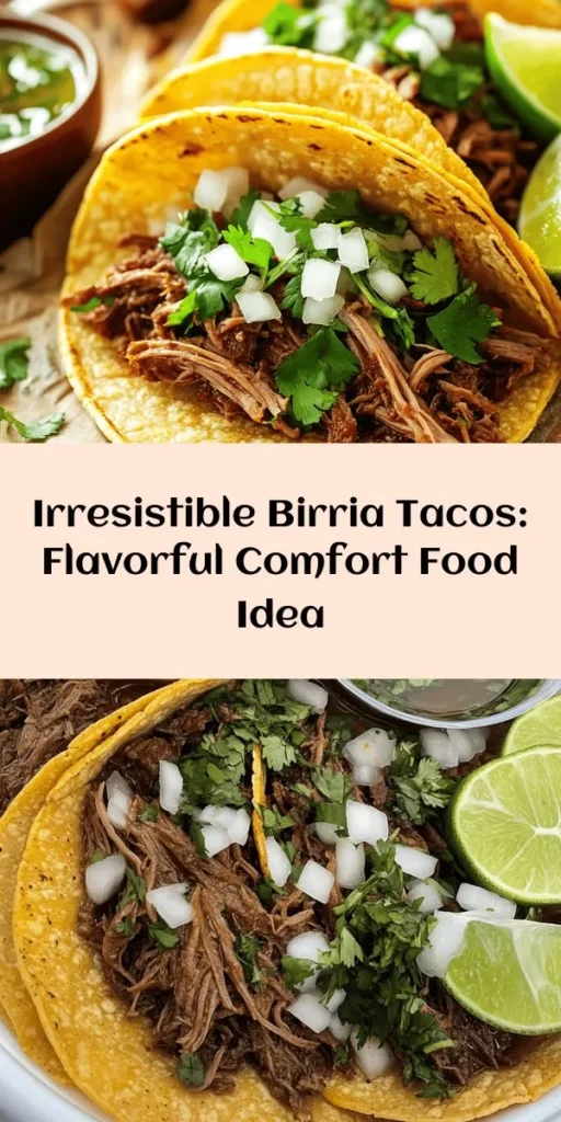 Indulge in the rich and flavorful delight of homemade Birria Tacos! This recipe features tender marinated beef, slow-cooked to perfection and served in warm corn tortillas. With a smoky blend of guajillo, ancho, and pasilla chilies, each bite is packed with taste. Complete your taco feast with fresh cilantro, onions, and a squeeze of lime. Perfect for gatherings or a cozy family meal, these tacos will be a favorite at your table!