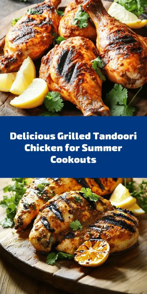 Savor the flavors of India with this Grilled Tandoori Chicken recipe! Marinated in a rich blend of yogurt, spices, and fresh ingredients, this dish is bursting with flavor and perfect for your next summer barbecue. With just a little prep and marinating time, you can achieve succulent, juicy chicken that will impress your guests. Serve with warm naan or fluffy rice, and don't forget the lemon wedges for a refreshing twist! Enjoy the taste of authentic Tandoori right at home.