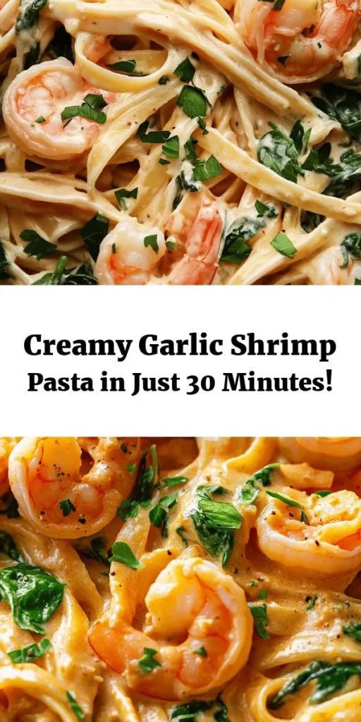 Indulge in this creamy garlic shrimp pasta that’s perfect for a quick weeknight dinner or a special occasion. With succulent shrimp, fresh spinach, and a luscious garlic Parmesan sauce, it's a delightful dish that's ready in just 30 minutes! This recipe is simple to follow and packs a punch with flavors. Serve it up garnished with fresh parsley and a squeeze of lemon for an extra zing. Dive in and enjoy a bowl of comfort!