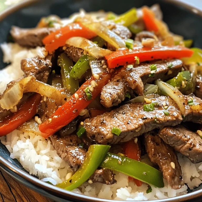 At the heart of our Sizzling Pepper Steak Delight is the flank steak, a cut that is often overlooked but offers a unique combination of flavor and texture. Flank steak comes from the abdominal muscles of the cow and is known for its rich, beefy flavor and relatively low fat content. This cut of meat is ideal for quick cooking methods, making it perfect for stir-fries or grilling.