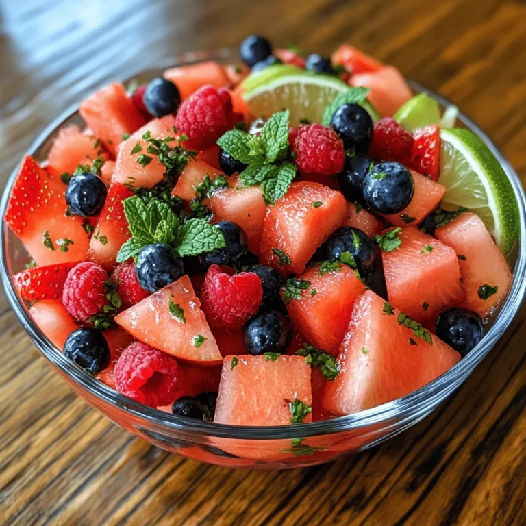 The Watermelon Berry Bliss Salad is a celebration of the summer season, showcasing an array of fresh fruits known for their vibrant colors and delicious flavors. Each ingredient contributes not only to the salad's appealing appearance but also to its health benefits. Let's dive into the key components of this delightful salad.