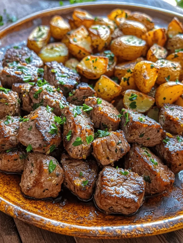 Garlic Butter Steak Bites and Potatoes is a delightful dish that perfectly marries the rich, savory flavors of tender steak with the comforting heartiness of baby potatoes. This dish is not only delicious but also incredibly versatile, making it suitable for a quick weeknight dinner or a special occasion. With its vibrant flavors and appealing presentation, it’s sure to impress family and friends alike.