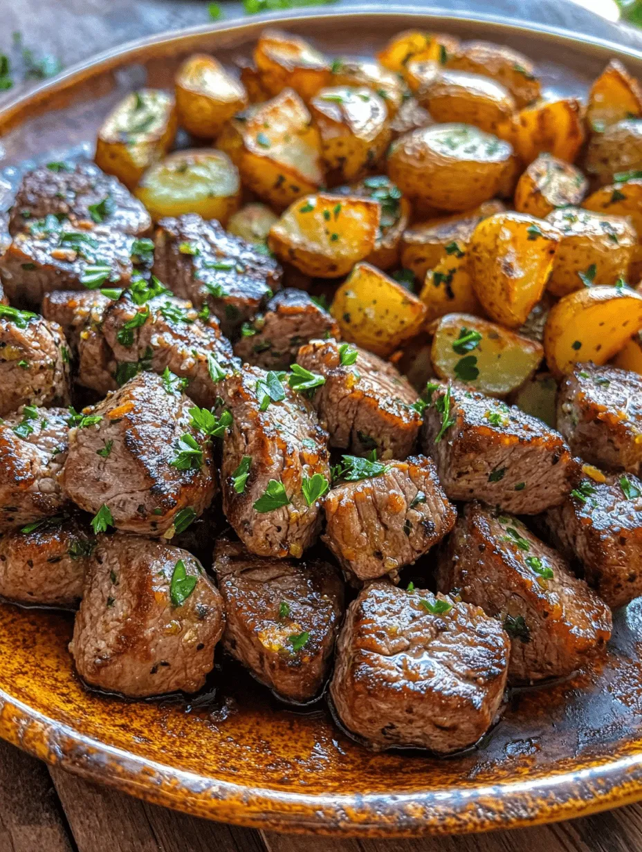 Garlic Butter Steak Bites and Potatoes is a delightful dish that perfectly marries the rich, savory flavors of tender steak with the comforting heartiness of baby potatoes. This dish is not only delicious but also incredibly versatile, making it suitable for a quick weeknight dinner or a special occasion. With its vibrant flavors and appealing presentation, it’s sure to impress family and friends alike.