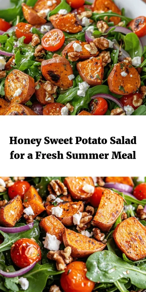 Try this delicious Honey Sweet Potato Summer Salad for a vibrant and nutritious meal! Packed with roasted sweet potatoes, mixed greens, cherry tomatoes, and feta cheese, this salad is a perfect blend of flavors. Toss it all together with a sweet honey dressing for a refreshing dish. It's easy to make and perfect for summer gatherings. Enjoy it as a side or a light main course that’s sure to impress!