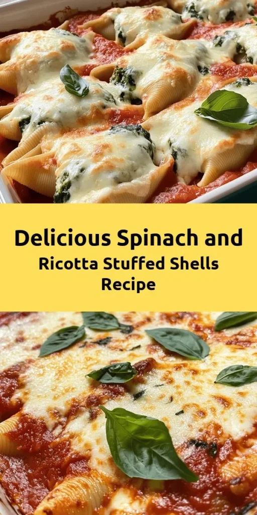 Try this easy and delicious recipe for spinach and ricotta stuffed shells! With jumbo pasta filled with a creamy ricotta and fresh spinach mixture, topped with marinara sauce and melted mozzarella, it's perfect for a comforting weeknight dinner. In just 50 minutes, you'll have a hearty meal that serves four. Plus, it’s simple enough to make with the kids! Don’t forget to garnish with fresh basil for an extra touch. Enjoy the delightful flavors!
