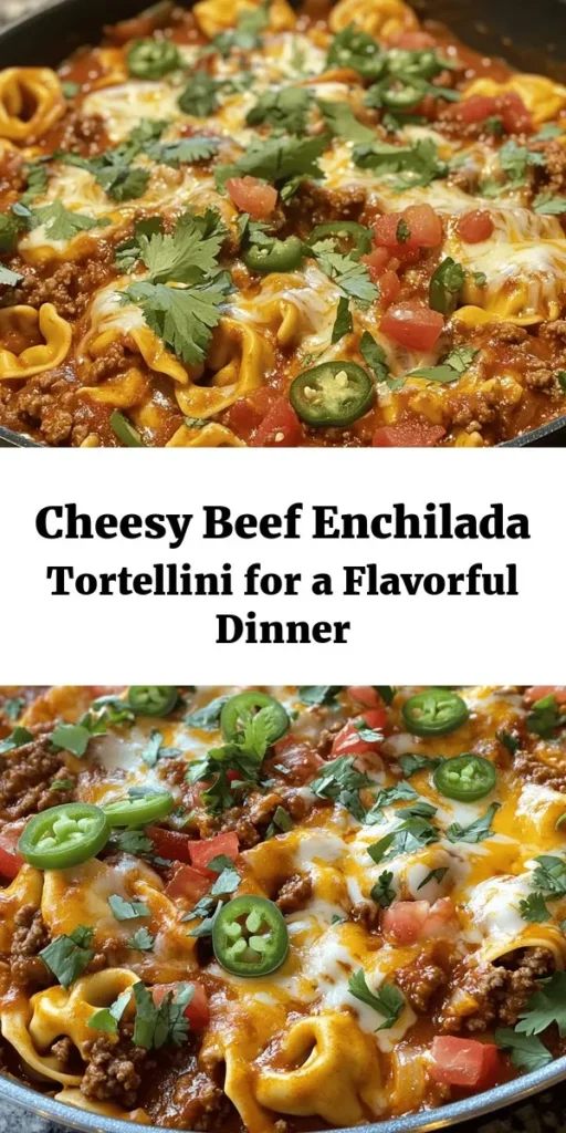 Discover a scrumptious twist on a classic favorite with this Cheesy Beef Enchilada Tortellini recipe! This dish combines tender cheese tortellini with seasoned ground beef, zesty enchilada sauce, and a blend of melted Mexican cheese for a comforting meal that's ready in just 30 minutes. Perfect for weeknight dinners or casual gatherings, serve it up hot, garnished with fresh cilantro and optional jalapeños for an extra kick! Enjoy the flavors of Mexico in every bite!