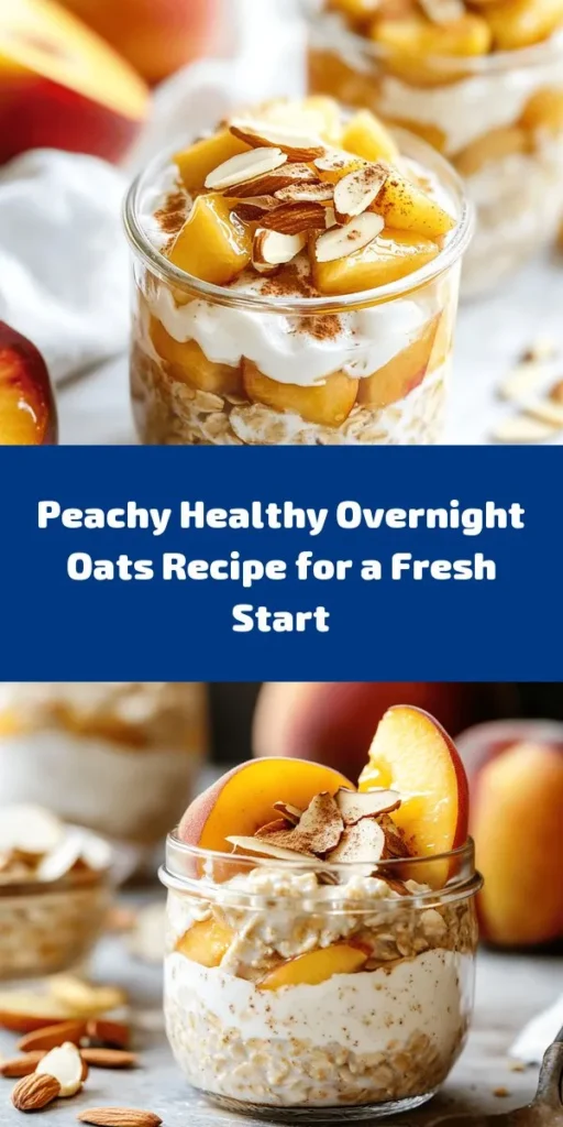 Start your day off right with these irresistible healthy overnight oats featuring luscious peaches! This simple recipe combines rolled oats, creamy almond milk, and optional Greek yogurt for a satisfying breakfast. Packed with fiber and sweetness, just mix your ingredients, refrigerate overnight, and wake up to a delicious meal. Top with extra peaches and nuts for a delightful crunch. Perfect for busy mornings or a nutritious snack any time!