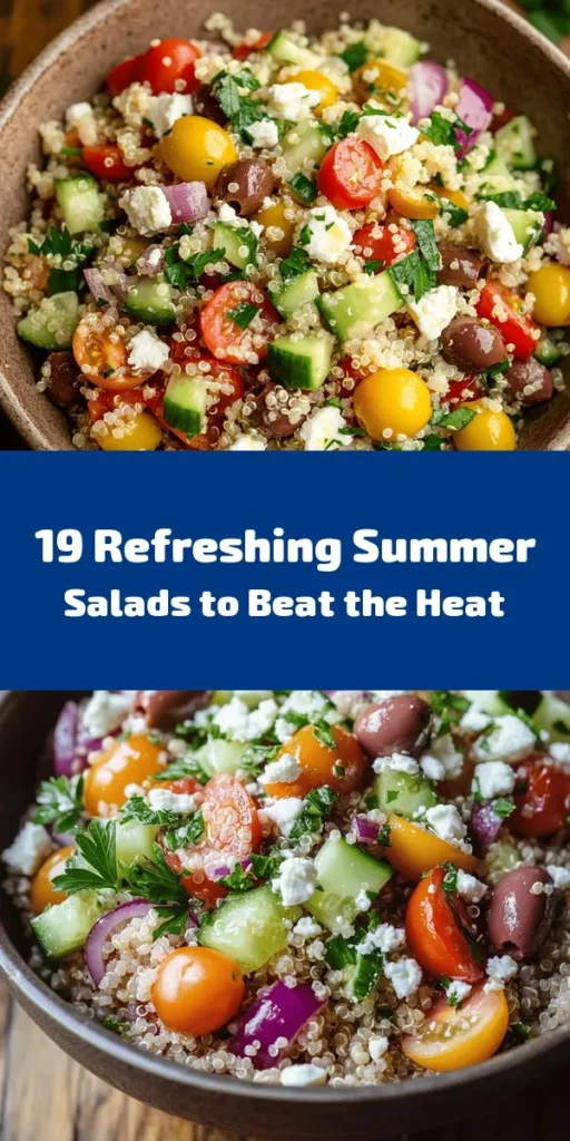 Beat the summer heat with these 19 delicious and healthy summer salad recipes! From a refreshing Mediterranean Quinoa Salad to a sweet Watermelon Feta Salad, each recipe is packed with vibrant flavors and nutritious ingredients. Perfect for easy meal prep, these salads are quick to make and serve as a light meal or side. Enjoy fresh veggies, fruits, and unique dressings that will keep you cool and satisfied all summer long! Dive into delightful salads today!