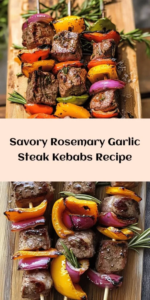 Elevate your grilling game with these delicious Rosemary Garlic Steak Kebabs! Tender sirloin steak is marinated in a flavorful mix of fresh rosemary, garlic, olive oil, and balsamic vinegar, then skewered with vibrant bell peppers and red onion. Perfect for a quick weeknight dinner or a weekend barbecue, these kebabs are easy to prepare and packed with flavor. Serve them hot with your favorite dipping sauce or a fresh salad for a delightful meal!