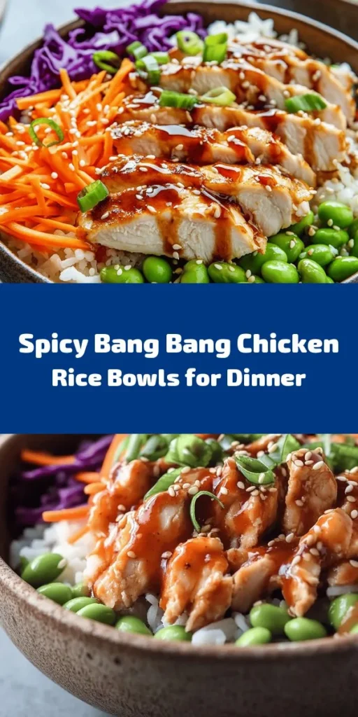 Indulge in these delicious Bang Bang Chicken Bowls! This easy recipe features tender, sautéed chicken served over a bed of fluffy jasmine or basmati rice, topped with vibrant shredded carrots, red cabbage, and edamame. The star of the show is the creamy bang bang sauce made with mayo, sweet chili sauce, soy sauce, and a hint of sriracha. Perfect for a quick weeknight meal or meal prep. Enjoy a burst of flavor in every bite!