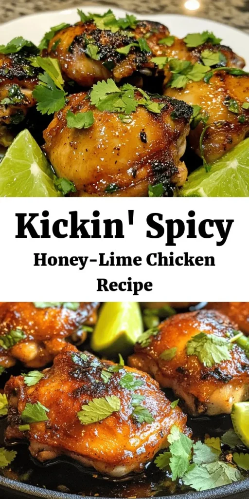Spice up your dinner with this delicious Spicy Honey-Lime Chicken recipe! Perfectly marinated with a blend of honey, lime, garlic, and spices, this dish is a flavorful treat that’s easy to prepare. Just marinate the chicken thighs, grill them to perfection, and serve with fresh cilantro and lime wedges for a delightful kick. Ideal for family dinners or gatherings, it’s a crowd pleaser that combines sweet and spicy in every bite!