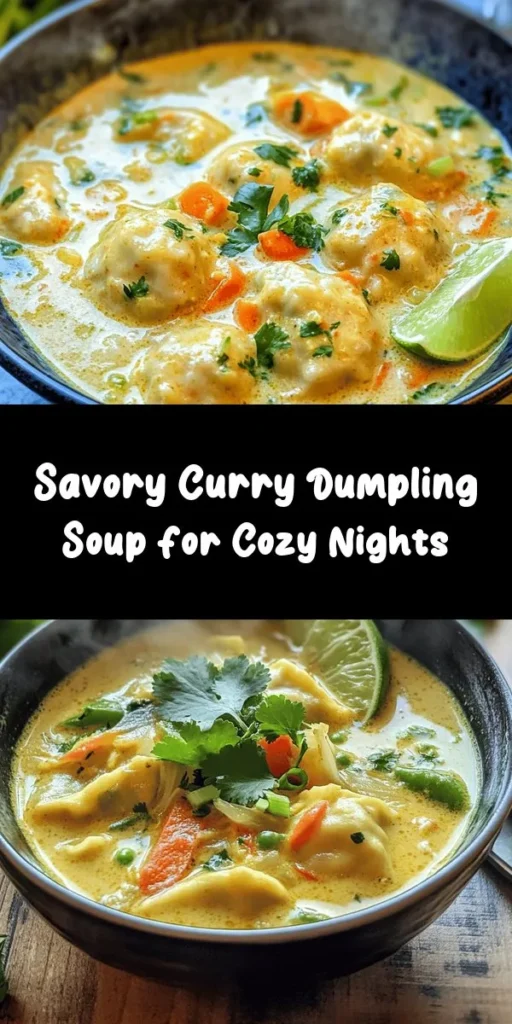 Warm up with this delicious Best Curry Dumpling Soup! This comforting dish features homemade dumplings stuffed with colorful veggies and chicken, all simmered in a rich coconut curry broth. Perfect for chilly nights, it's an easy recipe that combines fragrant spices with fresh ingredients. Garnish with cilantro and green onions for an extra burst of flavor. Get ready to indulge in a bowl of warmth and goodness that's sure to impress your family and friends!