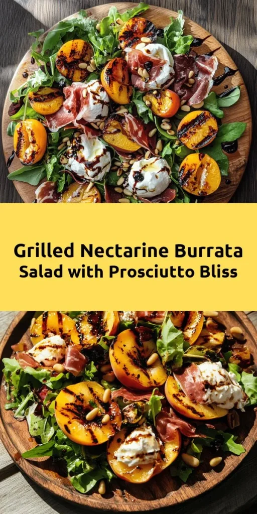 Discover a delightful Grilled Nectarine Burrata Prosciutto Salad that's perfect for summer gatherings! This vibrant dish combines juicy grilled nectarines, creamy burrata, and savory prosciutto nestled on a bed of mixed greens. Topped with crunchy pine nuts and a drizzle of balsamic glaze, it’s a feast for the senses. Easy to prepare in just 30 minutes, this salad is sure to impress at your next meal or picnic. Enjoy the fresh flavors and stunning presentation!