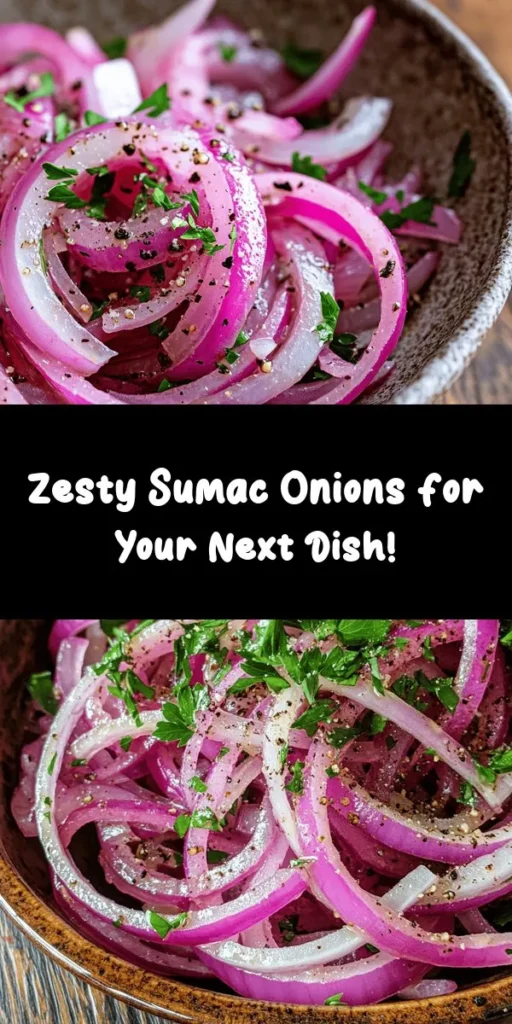 Elevate your salads and dishes with these Tangy Sumac Onions! 🌿 Quick and easy to make, this recipe combines thinly sliced red onions marinated in a bright and flavorful dressing of olive oil, apple cider vinegar, and sumac for that perfect zesty kick. Just let the flavors meld, garnish with fresh parsley, and you're ready to enjoy a delightful addition to any meal. Perfect for meal prep or a fresh side!