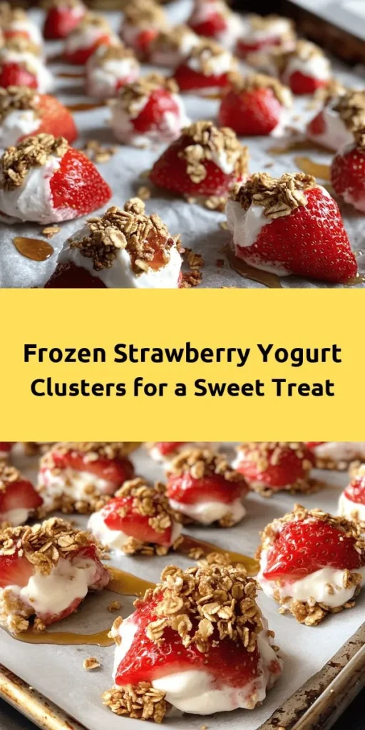 Looking for a deliciously cool treat? Try these frozen strawberry yogurt clusters! Made with fresh strawberries, creamy Greek yogurt, a touch of honey, and a hint of vanilla, they’re the perfect refreshing snack. These clusters are fun to make and can be customized with granola or nuts for an extra crunch. Ready in just 15 minutes and then frozen for a couple of hours, they’re a guilt-free dessert everyone will love! Enjoy summer all year long!